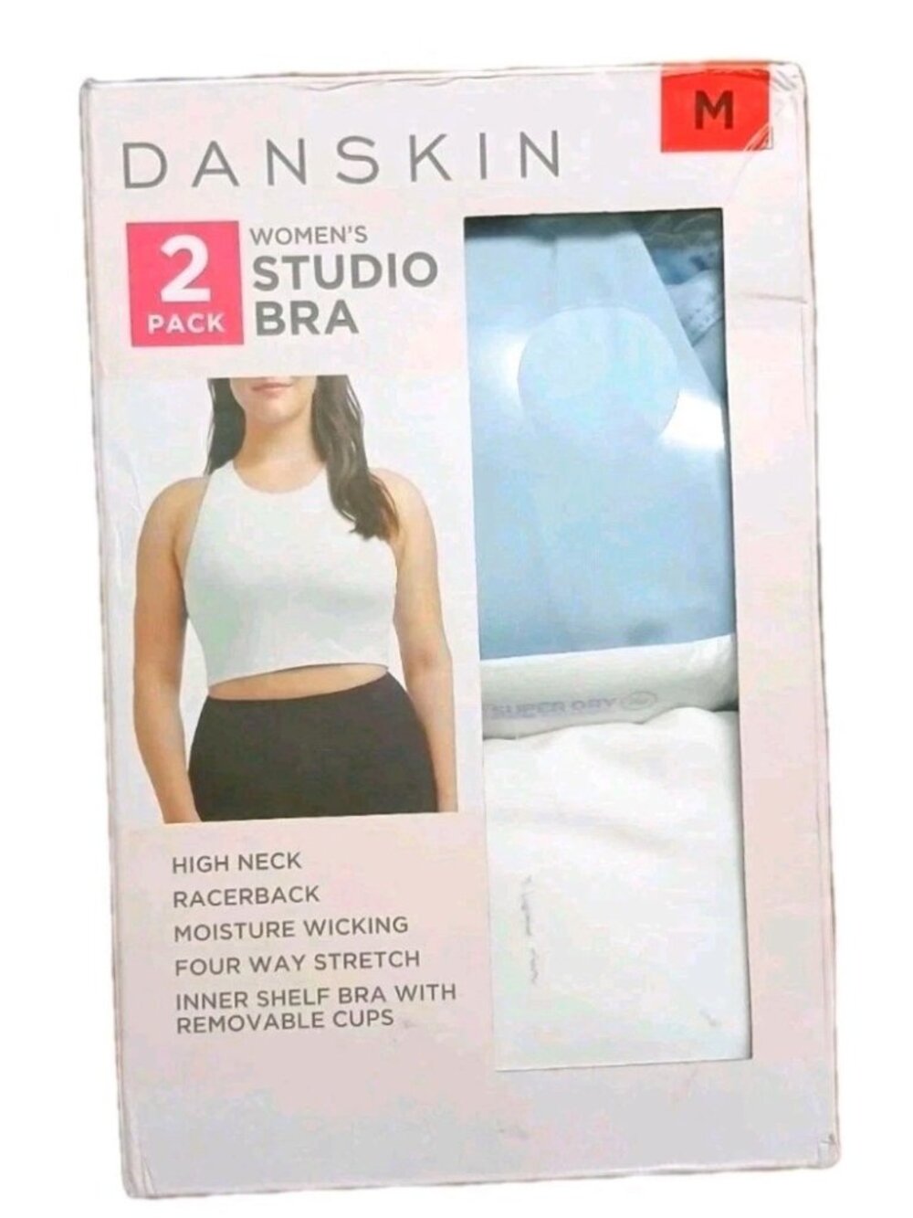 Danskin Women's 2 Pack Studio Bra Daydream Blue White Size Medium 8/10